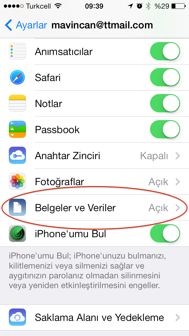 ios icloud belgeler