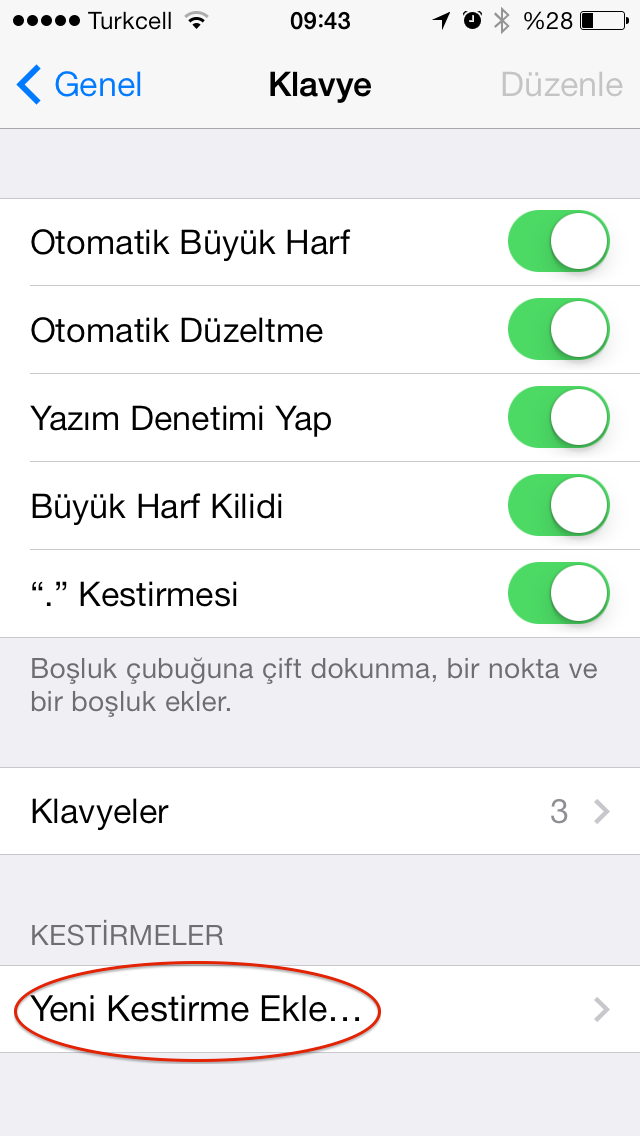 kestirme ekle ios